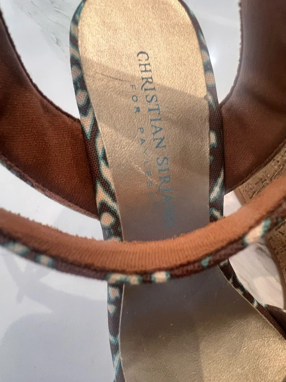 Christian Siriano Brown and Teal Patterned Ankle-Strap Sandals
